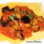 fritada de berenjena y asadillo de tomate
