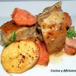 costillas con membrillo y patatas asadas