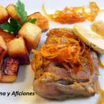 magret de pato con membrillo y juliana de naranja en almibar