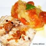 Corvina asada con verduras y refrito de ajos y guindilla ok