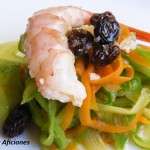 espaguetis de verduras y  gambas