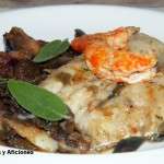 merluza con setas y gambas